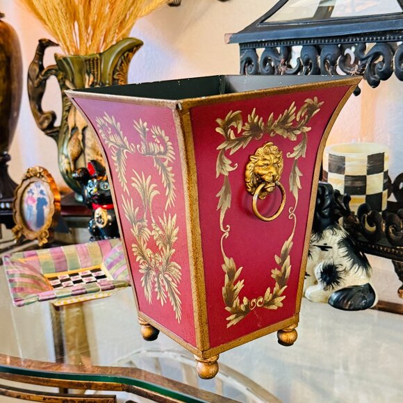 Vintage Other - Vintage French Tole Flared Cachepot Planter with Lionheads